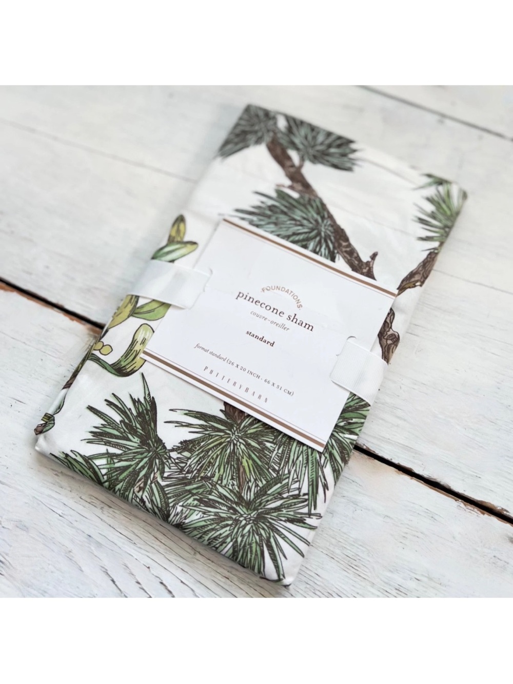 Pinecone Sham Pillow Cover - Green Pine Needle Botanical Print